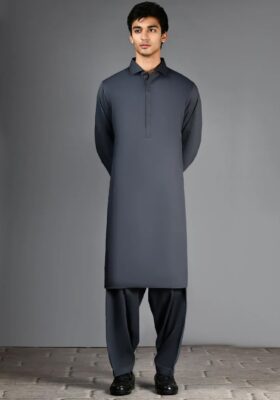 Grey Blended Kameez Shalwar