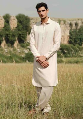 Beige Cotton Kameez Shalwar