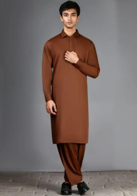 Brown Blended Kameez Shalwar