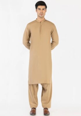 Beige Blended Kameez Shalwar