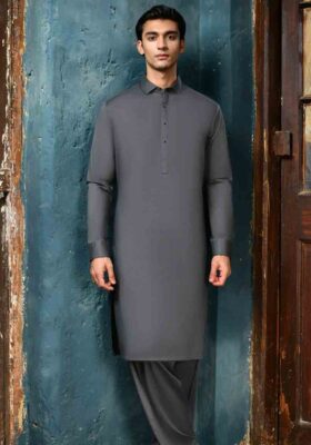 Grey Cotton Kameez Shalwar