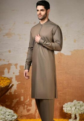 Brown Cotton Kameez Shalwar