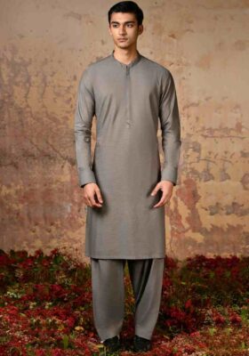Grey Cotton Kameez Shalwar