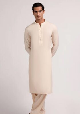 Fawn Blended Kurta Trousers