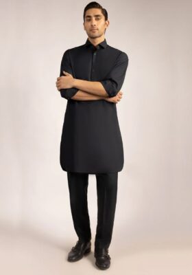 Grey Blended Kurta Trousers
