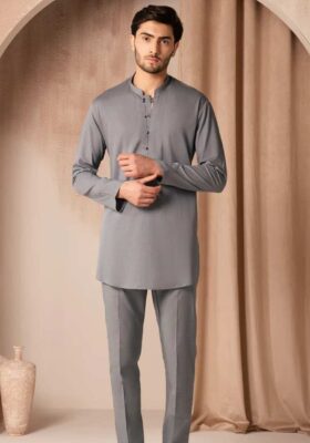 Grey Cotton Short Kurta Trousers