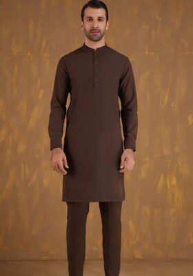Brown Blended Kurta Trousers