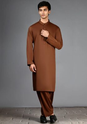 Brown Blended Kurta Trousers