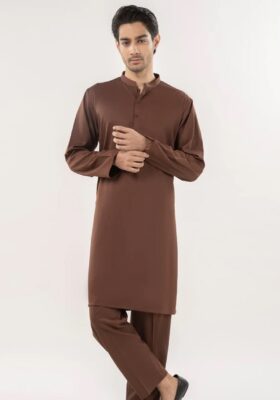 Brown Blended Kurta Trousers
