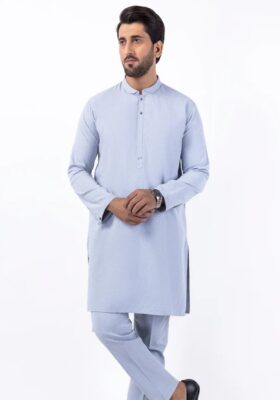 Light Blue Blended Kurta Trousers