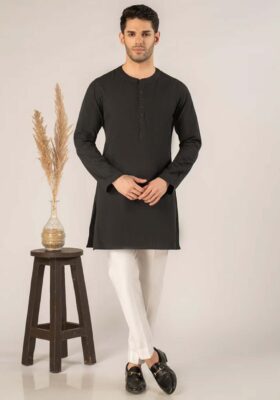 Black Cotton Thigh Length Kurta