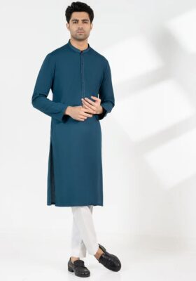 Teal Blue Blended Kurta