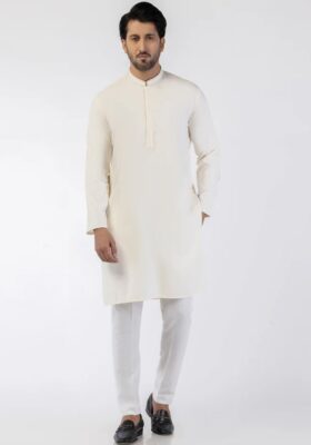 Off White Blended Kurta
