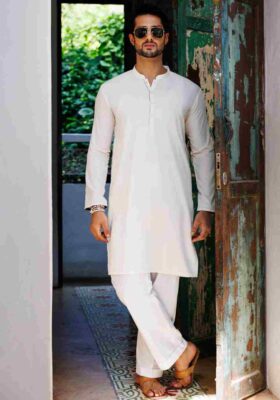 Off White Blended Kurta