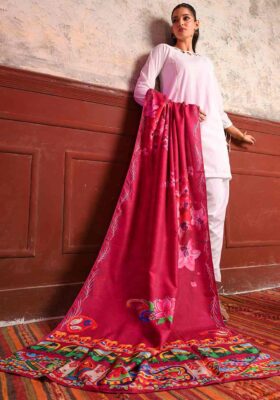 Pink Motif Printed Truck Art Shawls