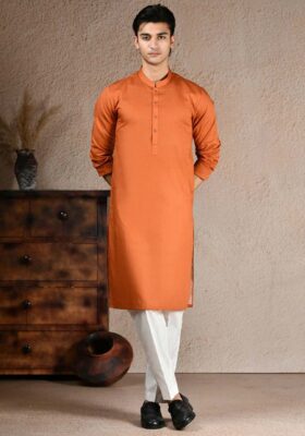 Orange Cotton Kurta