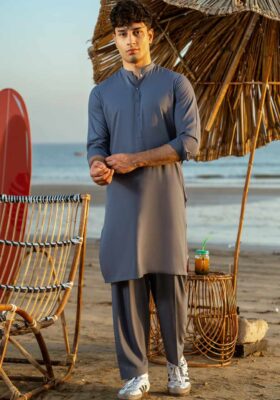 Grey Blended Kameez Shalwar
