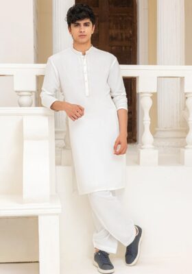 Off White Blended Kameez Shalwar