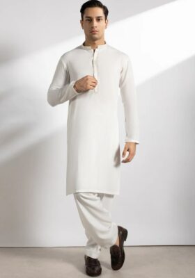 Off White Blended Kameez Shalwar