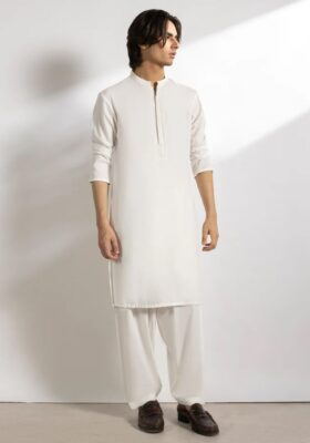 White Blended Kameez Shalwar