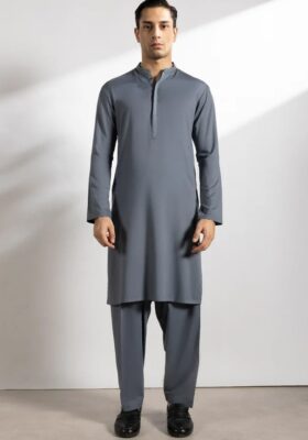 Grey Blended Kameez Shalwar