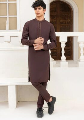 Brown Blended Kurta Trousers