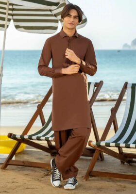 Brown Cotton Kameez Shalwar