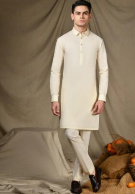 White Cvc Kurta Trousers