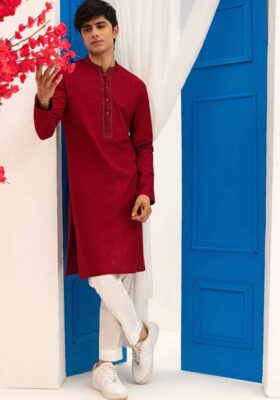 Maroon Cotton Kurta