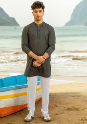 Grey Blended Kurta