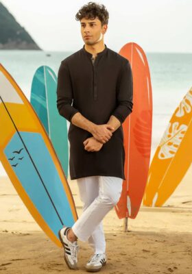 Black Cotton Kurta