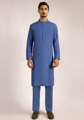 Blue Blended Kurta Trousers