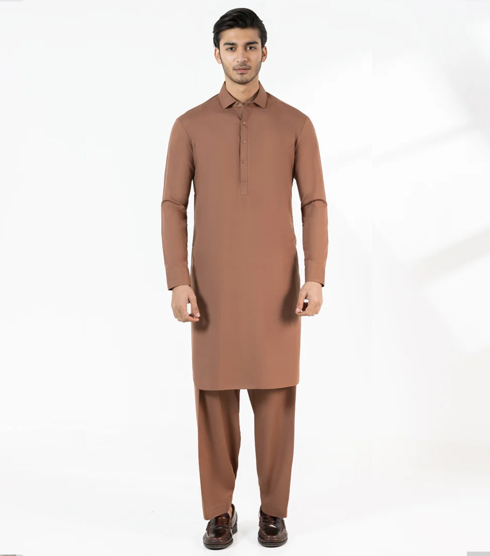 Brown-Blended-Kameez-Shalwar-1 - 1world Fashion