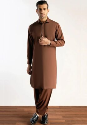 Brown Blended Kameez Shalwar