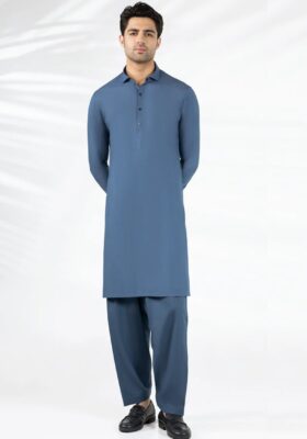 Denim Blue Blended Kameez Shalwar
