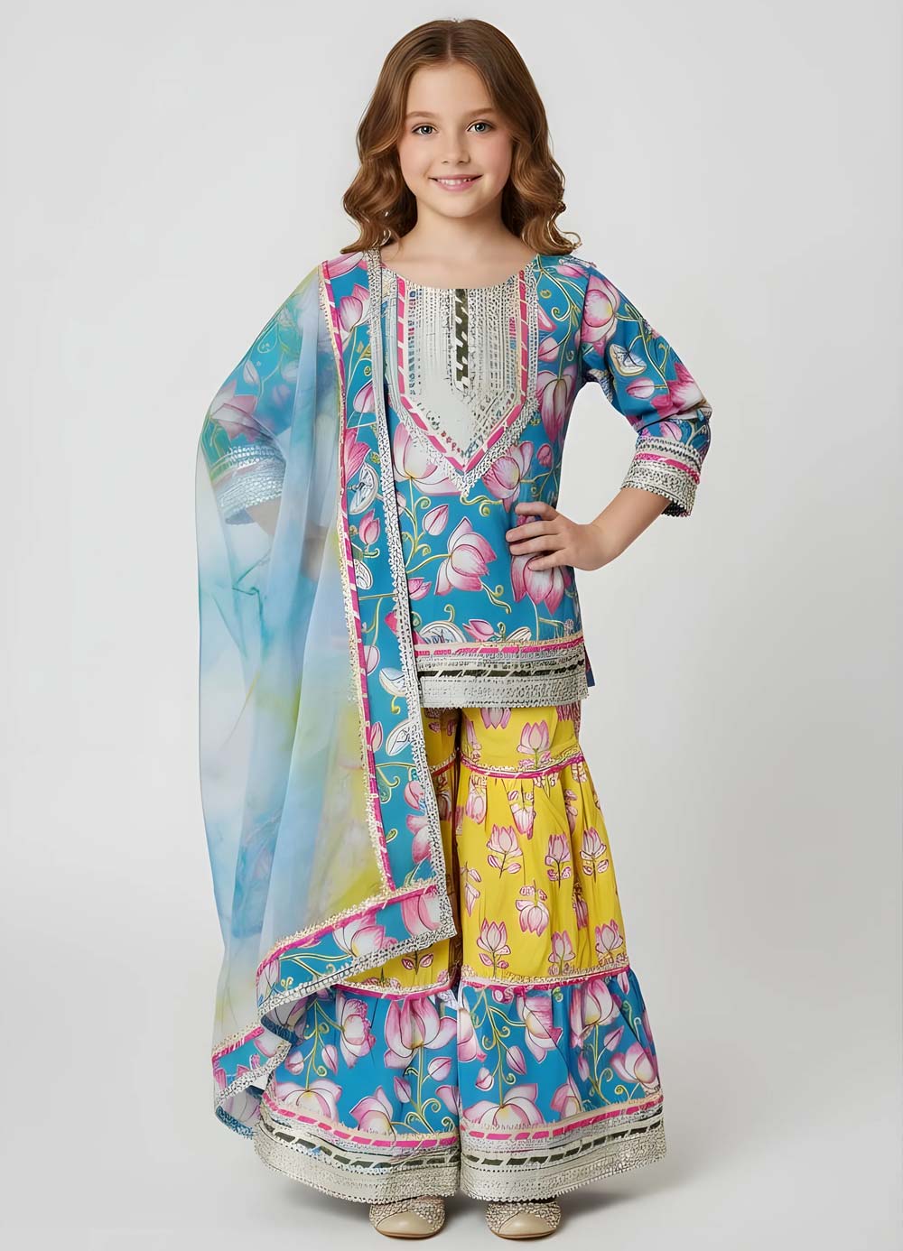 Light-Blue-Festive-Sharara - 1world Fashion