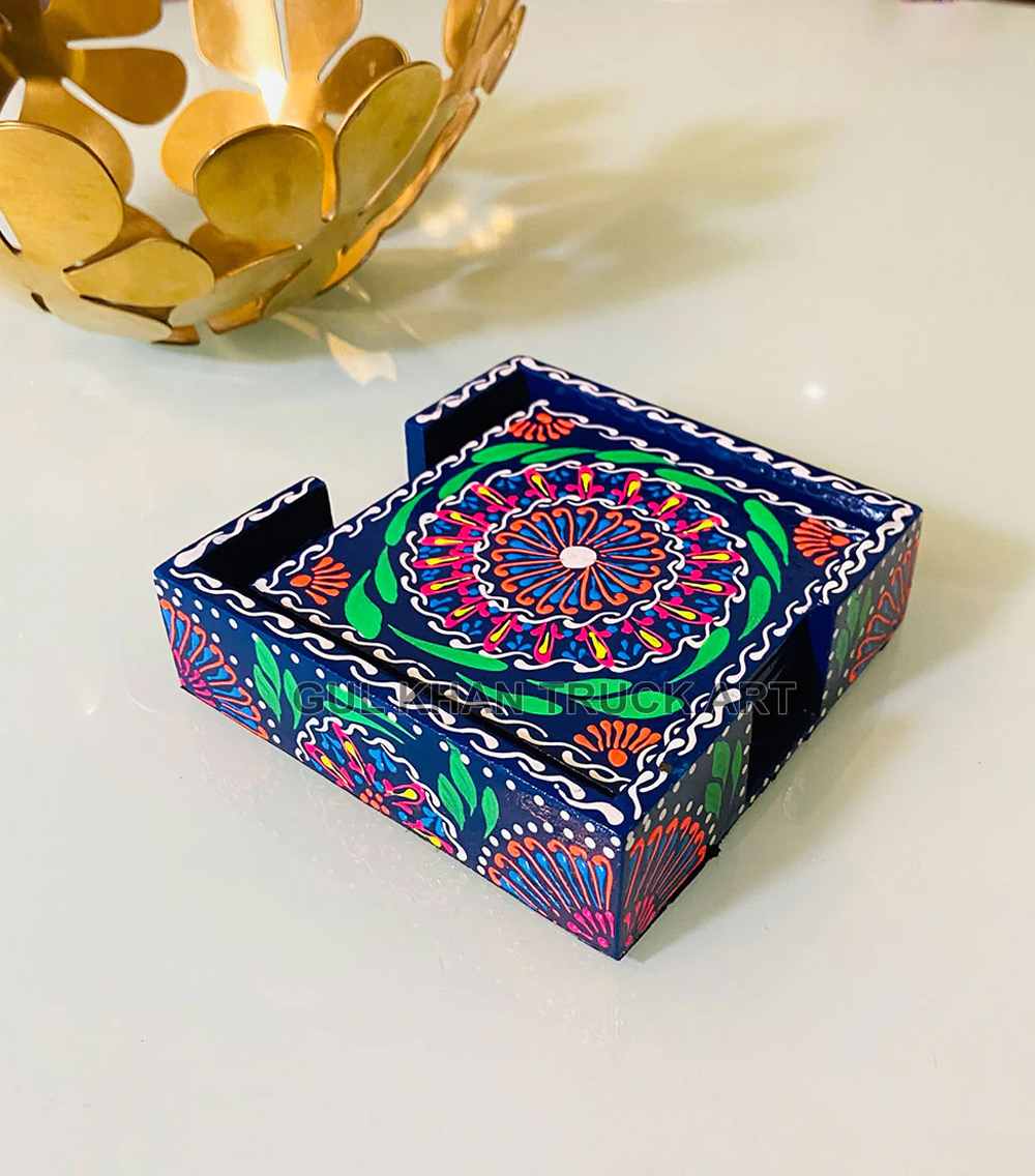 Navy-Blue-Cone-Art-Coaster-Set-Of-Six-(Handpainted)-3 - 1world Fashion