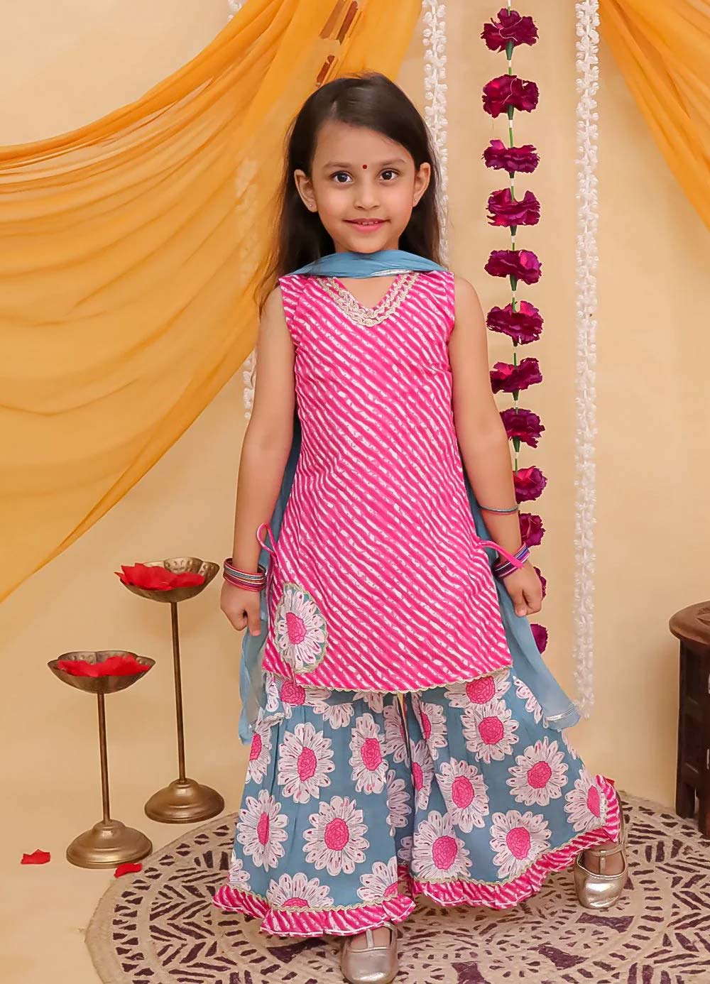 Pink-Daisy-Sharara - 1world Fashion