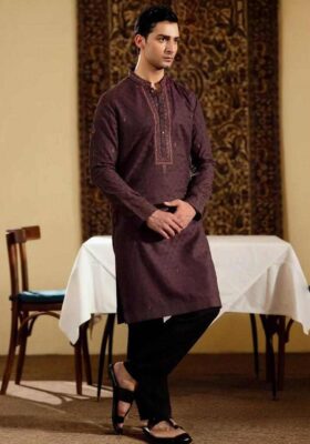 Maroon Jacquard Special Kurta