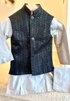 Grey Kurta Suit with Black Waistcoast