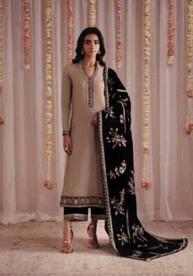 Gold Zari Shirt, Izaar & Shawl