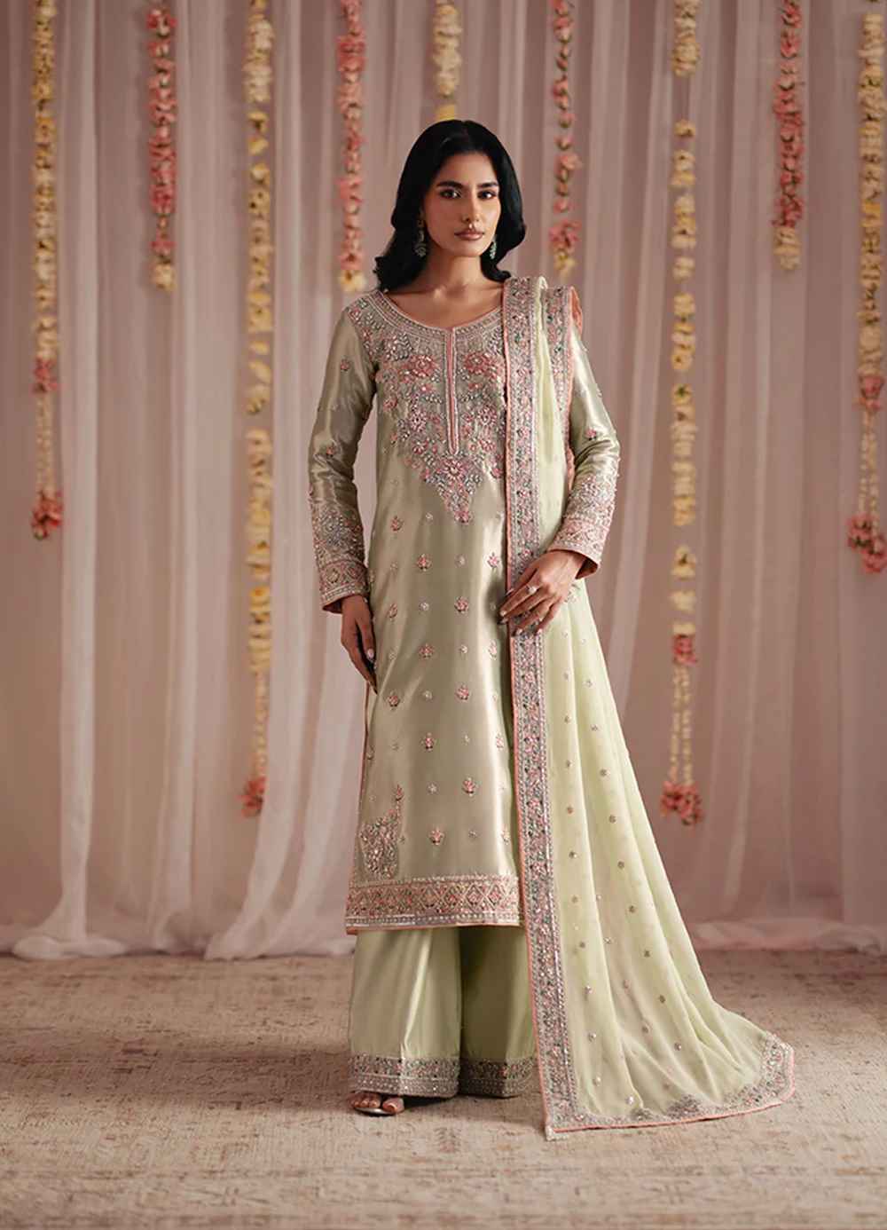 Mint Green Tissue Shirt, Izaar & Dupatta