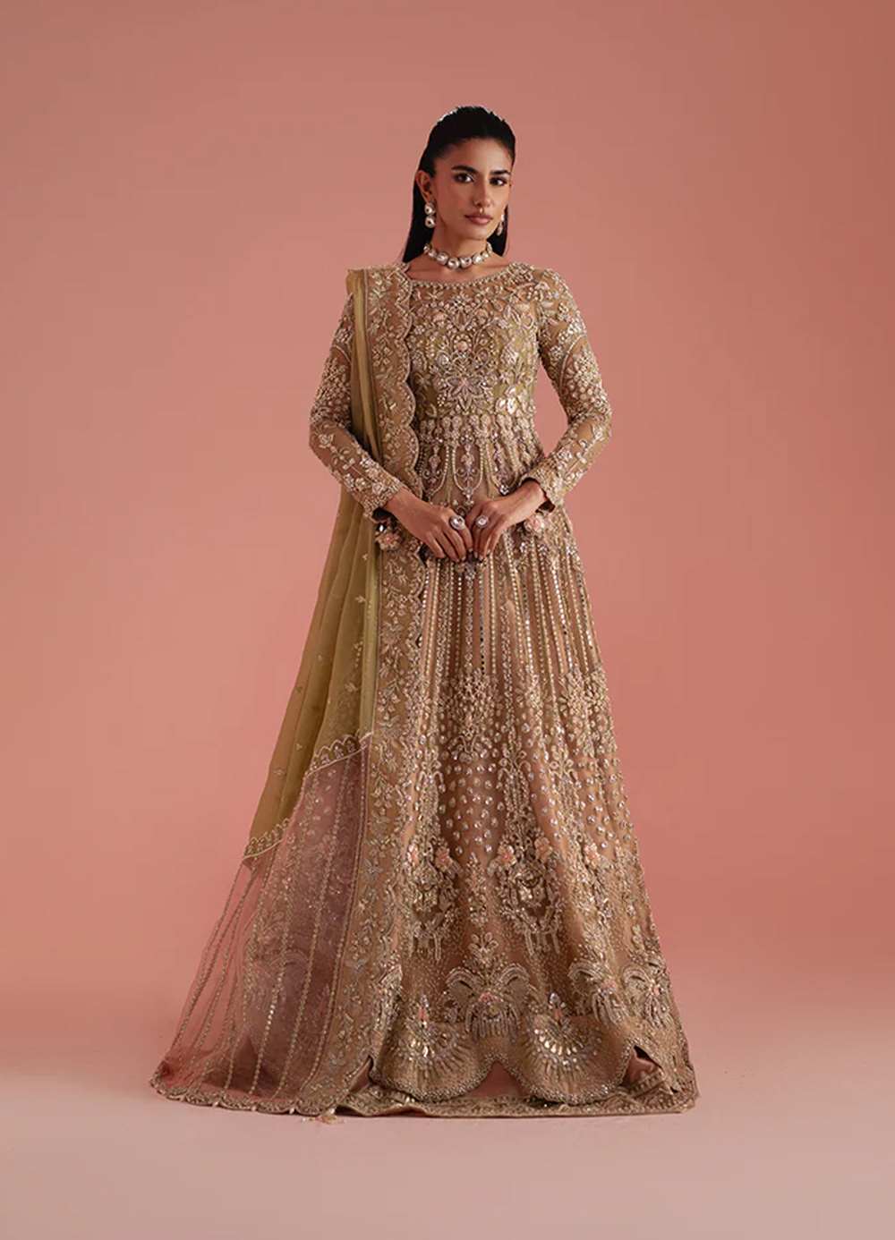 Olive Green Kalidaar, Lehnga & Dupatta