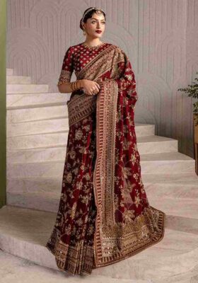 Maroon Embroidered Saree