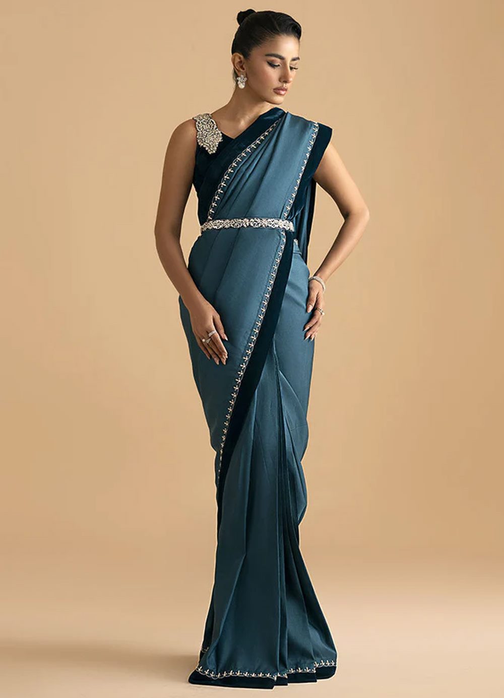 Teal Blue Silk Saree