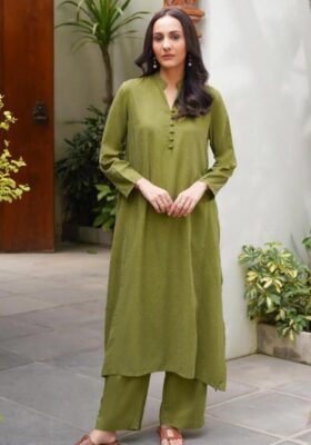 Kalidaar Co-Ord Set - Olive Green