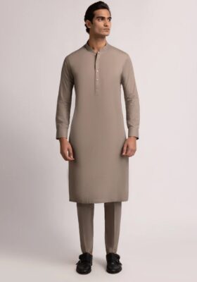 Light Brown Cotton Kameez Shalwar