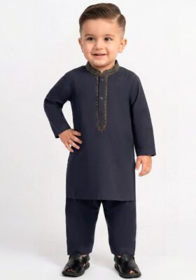 Navy Blue Blended Kameez Shalwar