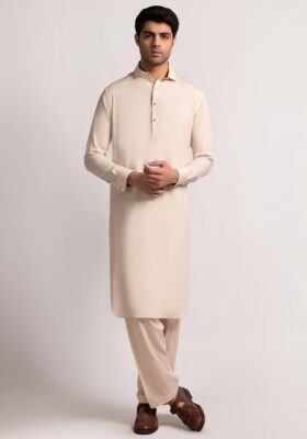 Cream Blended Kameez Shalwar