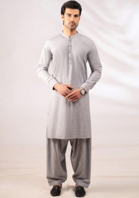 Grey Blended Kameez Shalwar